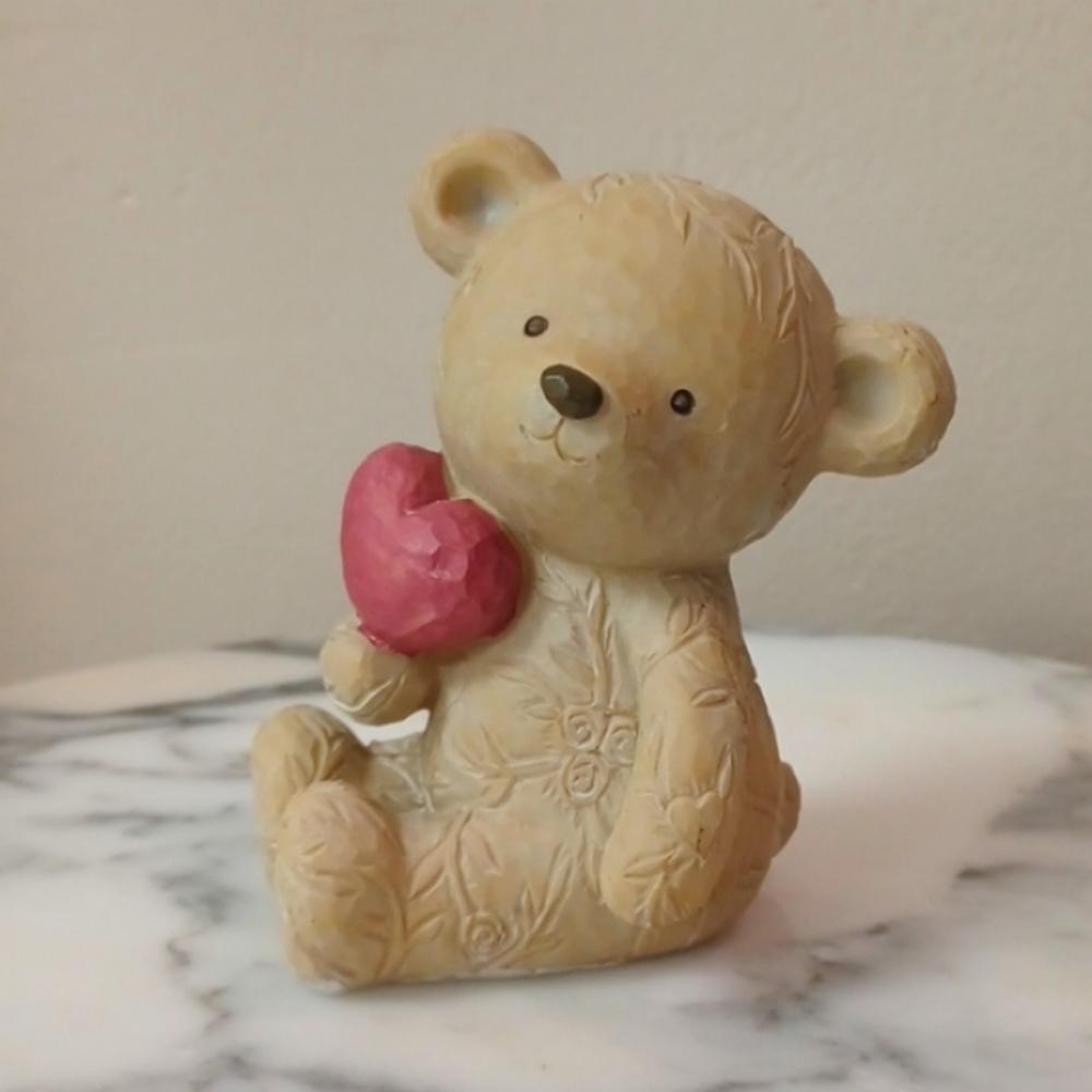 Sweet Teddy Bear holding a red heart with floral details Copy